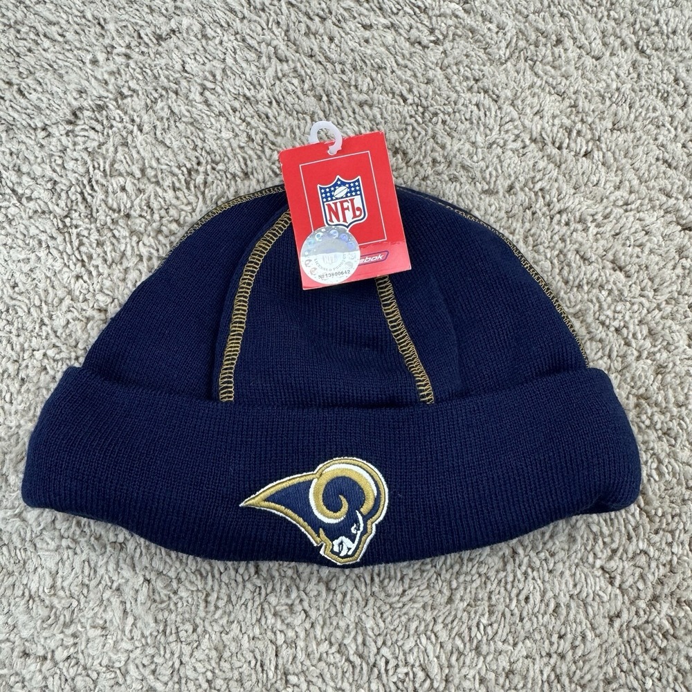 Los Angeles Rams Beanie Reebok NFL Blue Gold Team Logo Cuffed Knit Hat NOS NWT
